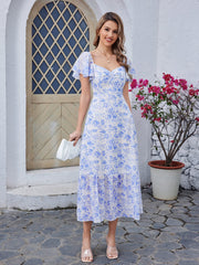 Floral V-neck Short Sleeve Dress