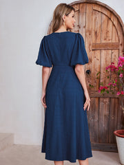 Haute V-neck Solid Dress