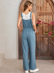 Drawstring Wide-leg Strap Straight-leg Jumpsuits