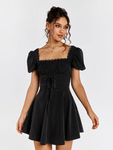 Puff Sleeves Lace-Up Dress