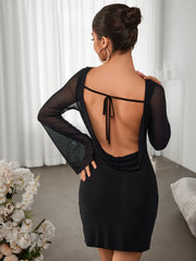 Round-neck Panelled Long-sleeved Gown Dress