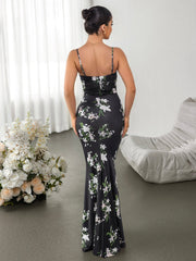 Print Slip Bodycon Gown Maxi Dress