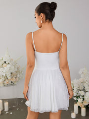 Lace Embroidered Pleated Mini Dress