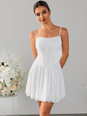 Lace Embroidered Pleated Mini Dress