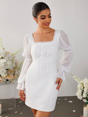 Temperament Slim-Fitting Mesh Square-neck Dress