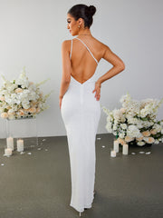 Sexy Backless One-Shoulder Maxi Bodycon Dress