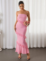 Off-The-Shoulder Ruffle Lace High-Waisted Bodycon Maxi Dress