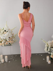 Temperament Sleeveless Ruffled Bodycon Maxi Dress