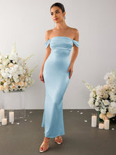 Temperament Straight-neck Satin Solid Color Bodycon Maxi Dress