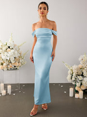 Temperament Straight-neck Satin Solid Color Bodycon Maxi Dress
