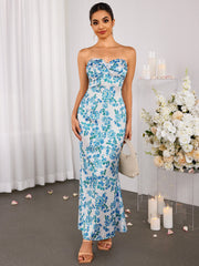 Sexy Printed Backless Bodycon Maxi Dress