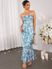 Sexy Printed Backless Bodycon Maxi Dress
