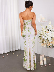 Elegantly Printed Slim-Fitting Bandeau Dress