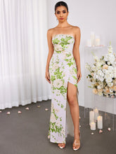 Elegantly Printed Slim-Fitting Bandeau Dress