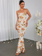 Sexy Slim Floral Pleated Backless Lace-Up Slip Maxi Dress
