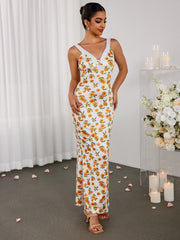 Casual Slim V-Neck Printed Dress
