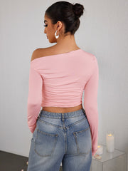 Sexy Long Sleeved Pleated Open Navel Top