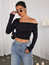 Ruched One-shoulder Long-sleeved Top