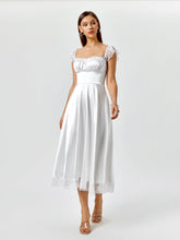 Square Neckline Lace Hem Satin Dress