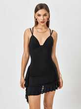 V-Neck Ruffle-Hem Mini Dress