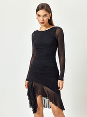 Sultry Noir Ruffled Hem Cocktail Dress