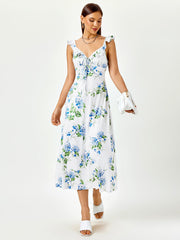 Floral Print Ruffle Strap Midi Sundress