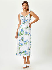 Floral Print Ruffle Strap Midi Sundress