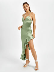 Asymmetrical Ruffle Satin Dress