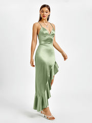 Asymmetrical Ruffle Satin Dress