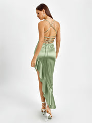 Asymmetrical Ruffle Satin Dress