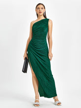 Pleated One-Shoulder Evening Gown Dress
