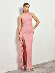One-Shoulder Ruffle Gown Dress