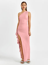 One-Shoulder Ruffle Gown Dress