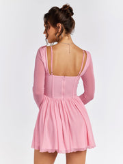 Sheer Sleeve Pink Skater Dress