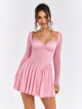 Sheer Sleeve Pink Skater Dress