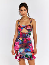 Abstract Cut-Out Ruffle Dress