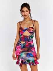 Abstract Cut-Out Ruffle Dress