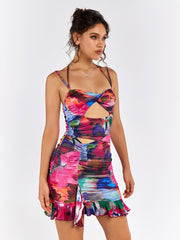 Abstract Cut-Out Ruffle Dress