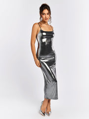 Metallic Sheen Slip Dress