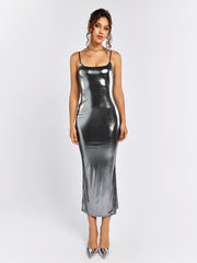Metallic Sheen Slip Dress
