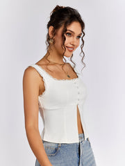 Lace Trim Button-Up Camisole