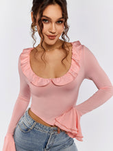 Long Sleeve Ruffle-Trim Top