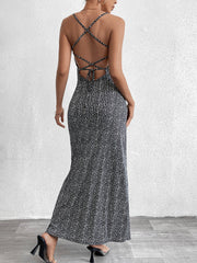 Sexy Printed Backless Maxi Dress