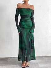 Fashion Print Straight-Neck Slim Fitting Maxi Dress