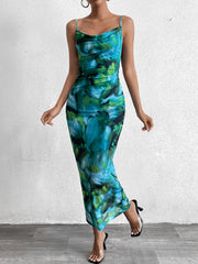 Beach Holiday Print Slip Backless Maxi Dress