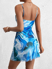 Fashionable Printed Backless Slip Mini Dress