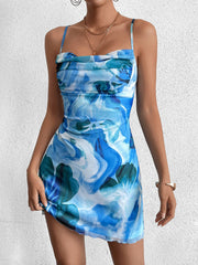 Fashionable Printed Backless Slip Mini Dress