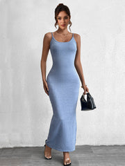 Sexy Suspender Sleeveless Backless Solid Color Bodycon Dress