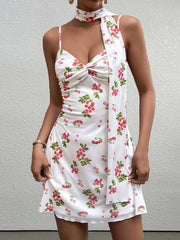 Elegant Sleeveless Backless Printed Mini Dress