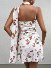Elegant Sleeveless Backless Printed Mini Dress
